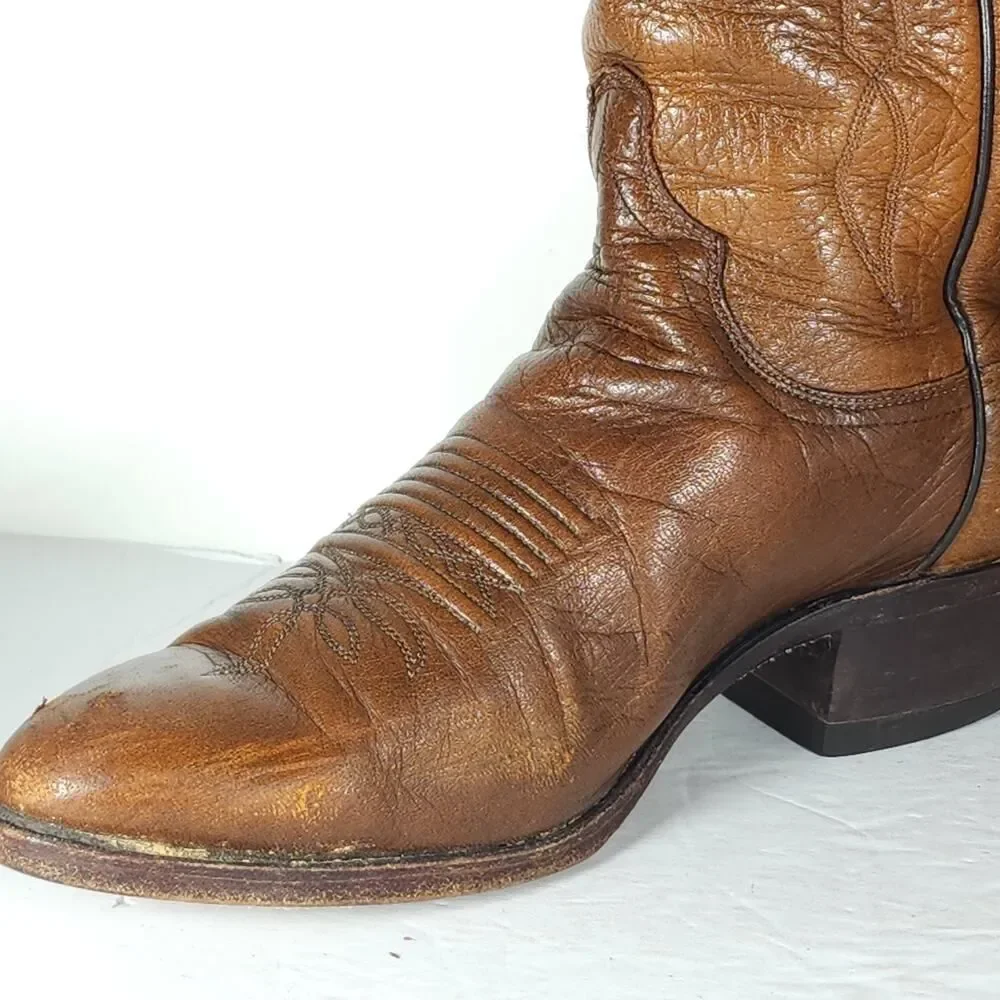 Dan Post Men's US 8,5D Leather Brown PullOn Cowboy Western Boots